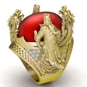 Warrior Dragon Sculptural Ring, Fantasy Inspired Statement Ring, Red Stone Style Art Jewelry, Animal Ring, Dragon Ring For men, Gift for her
