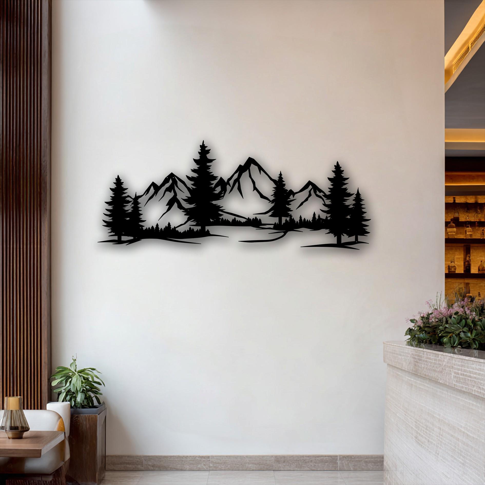 Metal Wall Art, Mountain Landscape Decor, Pine Tree Scene, Rustic ...