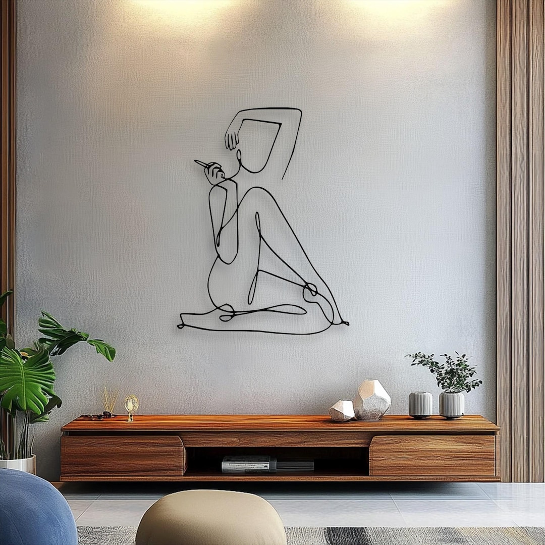 Minimalist Woman Line Art Metal Wall Art, Abstract Female Figure Decor ...