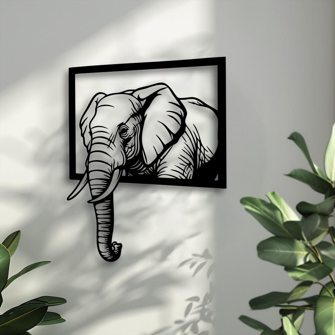 3D Elephant Metal Wall Art, Modern Safari Decor, Black Metal Sculpture ...