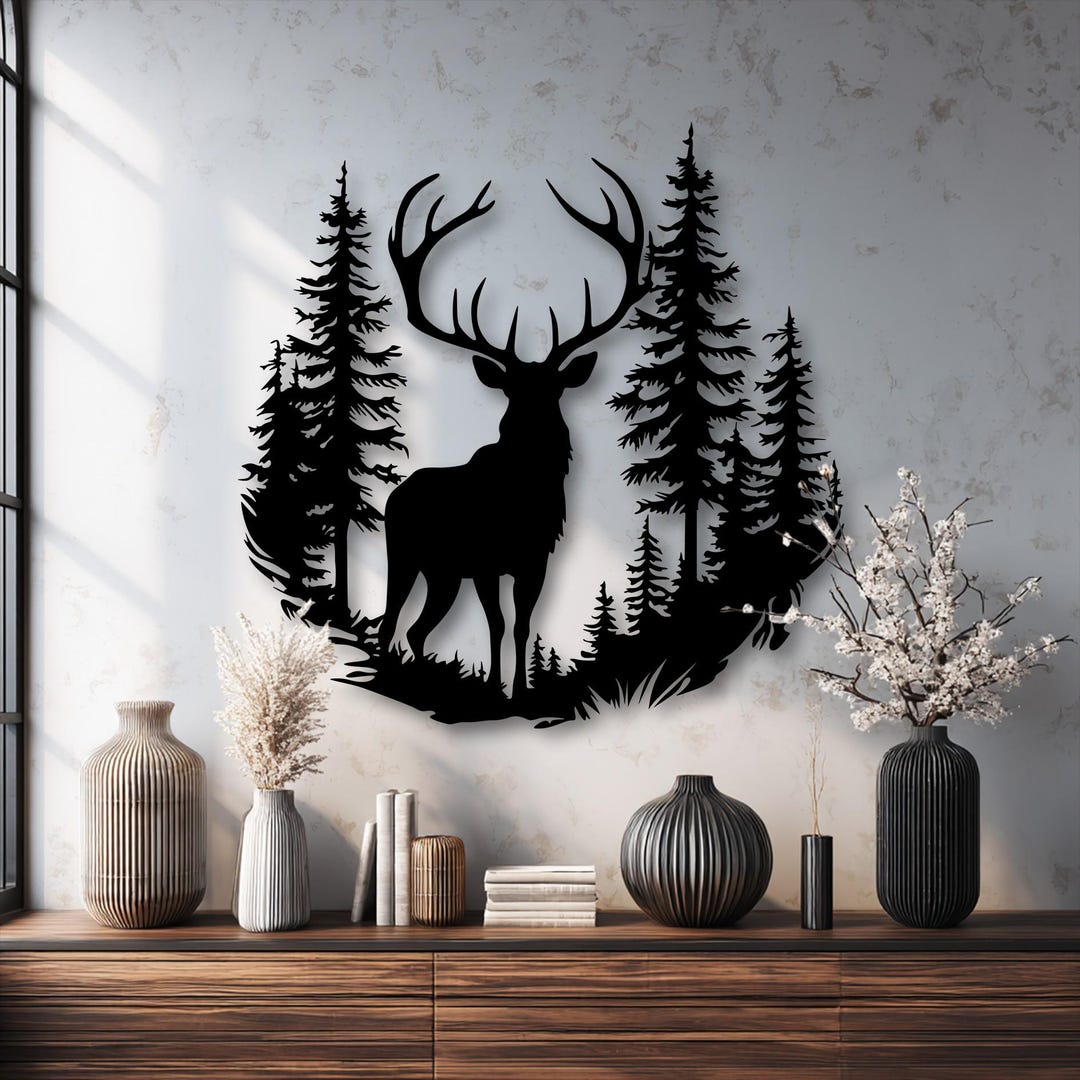 Deer Forest Metal Wall Art – Rustic Wildlife Cabin Lodge Decor - Etsy