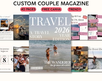 Bewerkbare sjabloon reistijdschrift Canva | Aangepast vakantiefotoboek | Gepersonaliseerd cadeau voor reisherinneringen