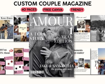 Modello di rivista romantica per coppie / Anniversario, storia d'amore e San Valentino / Regalo modificabile con Canva