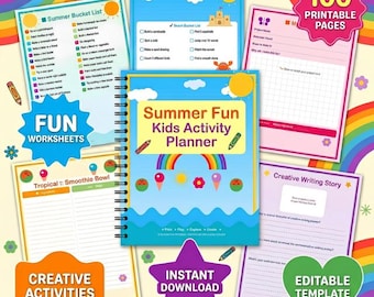 Kids Summer Activity Planner | June-August Creative Calendar (PDF Download) | 2026 Daily Weekly Monthly Digital Planner for Kids