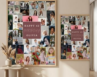 Happy Birthday Photo Collage Template, Puzzle Heart Canva Template, Couple Gift, Personalized Love Print, Photo Collage, Editable Canva