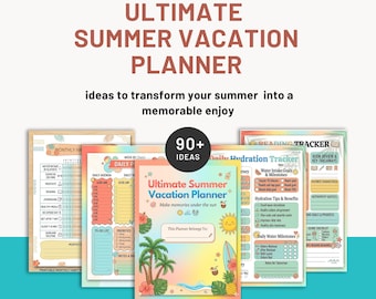 Editable Summer Vacation Trip Planner Template | 90+ Pages Summer Schedule & Bucket List | Travel Itinerary, Fitness and Meal Planner Bundle