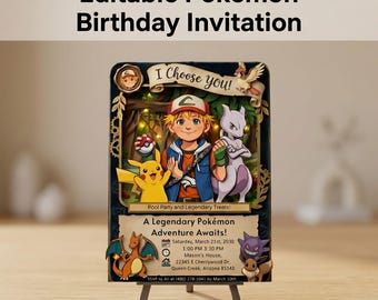 Editable Pokemon Birthday Invitation, Kids Pokemon Party Invite, Digital Instant Download Printable Birthday Card