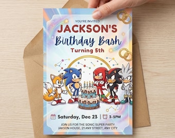 Sonic Birthday Invitation Template, Editable Hedgehog Party Invite Boys, Printable Kids Canva Birthday, Instant Download