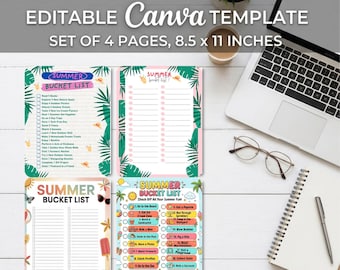 summer bucket list printable kids, Printable Summer Bucket List editable, Summer Bucket List Canva, Editable Canva Template