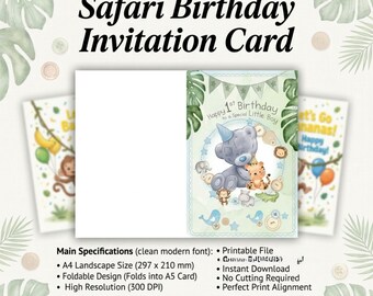 20 Safari Birthday Cards Bundle, Jungle Animal Wish Cards, Wild One Greeting Cards, Printable Safari Cards, Digital Download