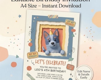Bluey Birthday Invitation Editable Canva Template, Bluey Party Invite, Bluey Twoey 2nd Birthday Girl Invitation, Bluey Kids Birthday Invite