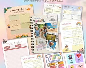 Kids Summer Schedule Planner | Kids Routine Checklist & Reward Chart | Summer Bucket List and Activity Tracker| Editable Canva Template