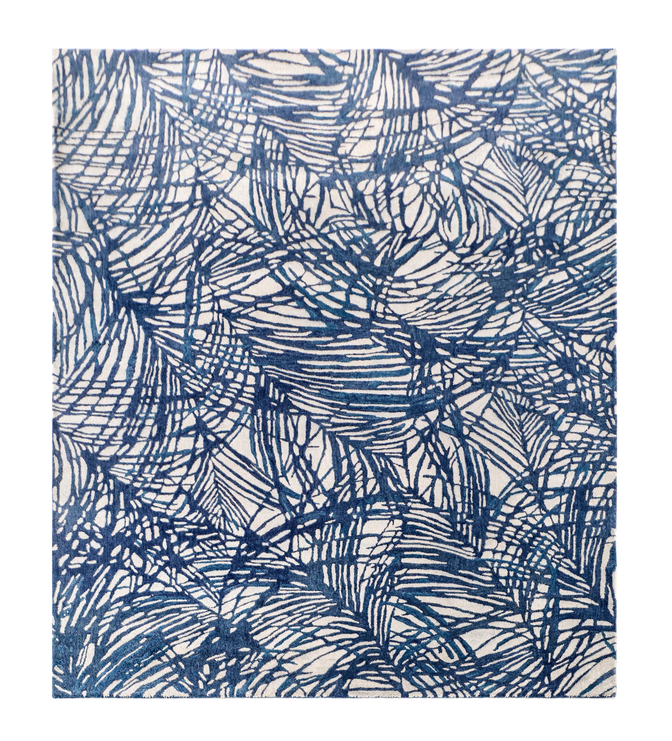 Hand Tufted Wool Rug Abstract Blue Ivory Modern Pattern Living Room ...