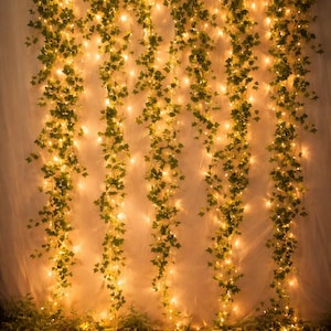 LED Ivy Vine Lights – Realistic Silk Leaves, Warm White Glow, Flexible Garland Decoration