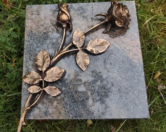 Bronze Rose Grave Ornament – Solid Cast Bronze Memorial Flower – Cemetery Decoration – Weatherproof Grave Decor – Memorial Sculpture