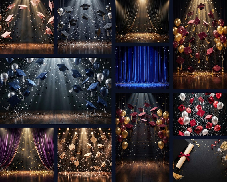Graduation Backdrops Collection, Glitter, Balloons, Confetti (digital ...