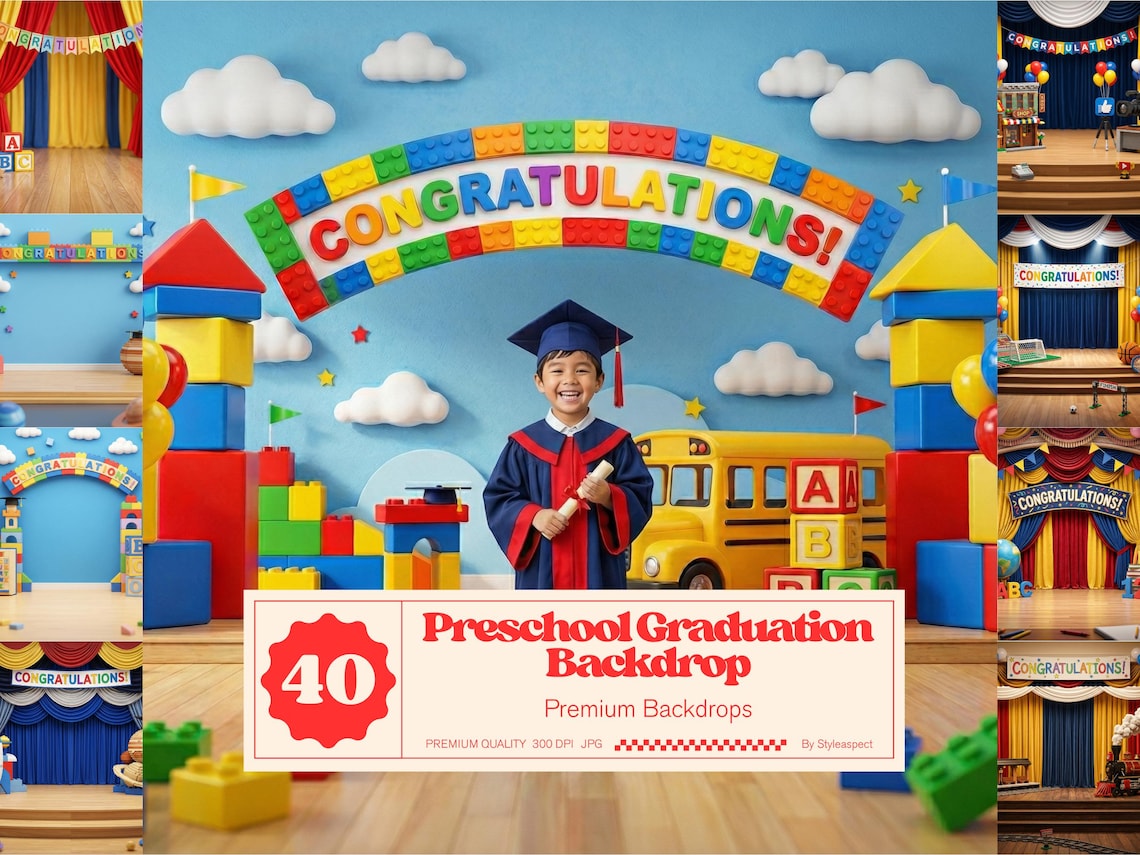 Preschool Graduation Backdrop: Colorful Kids Photo Backgrounds (digital ...