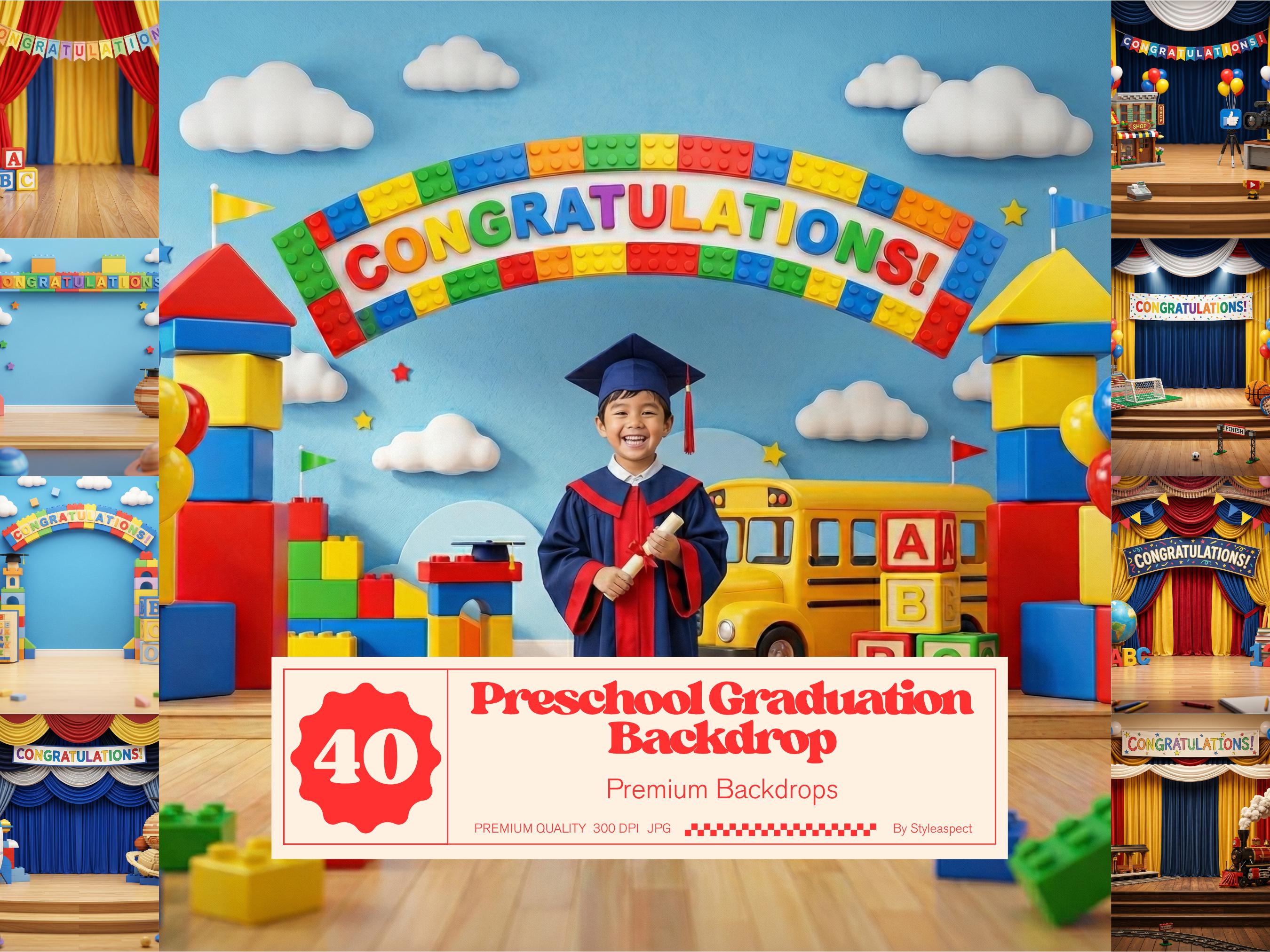 Preschool Graduation Backdrop: Colorful Kids Photo Backgrounds (digital ...