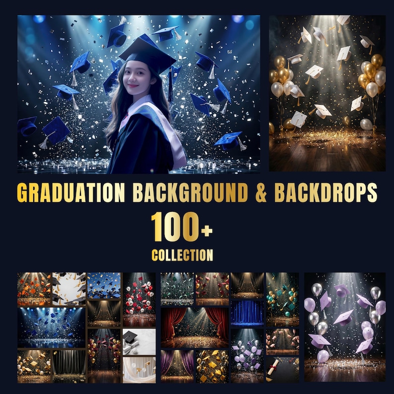 Graduation Backdrops Collection, Glitter, Balloons, Confetti (digital ...