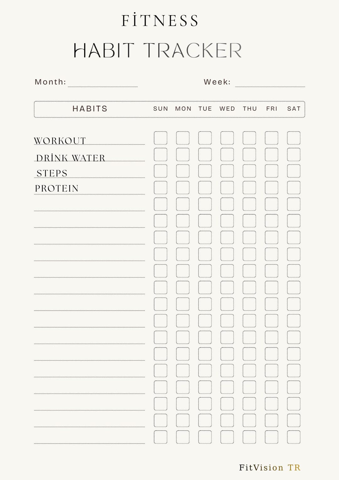 Fitness Habit Tracker Printable Weekly Workout Planner PDF Download ...
