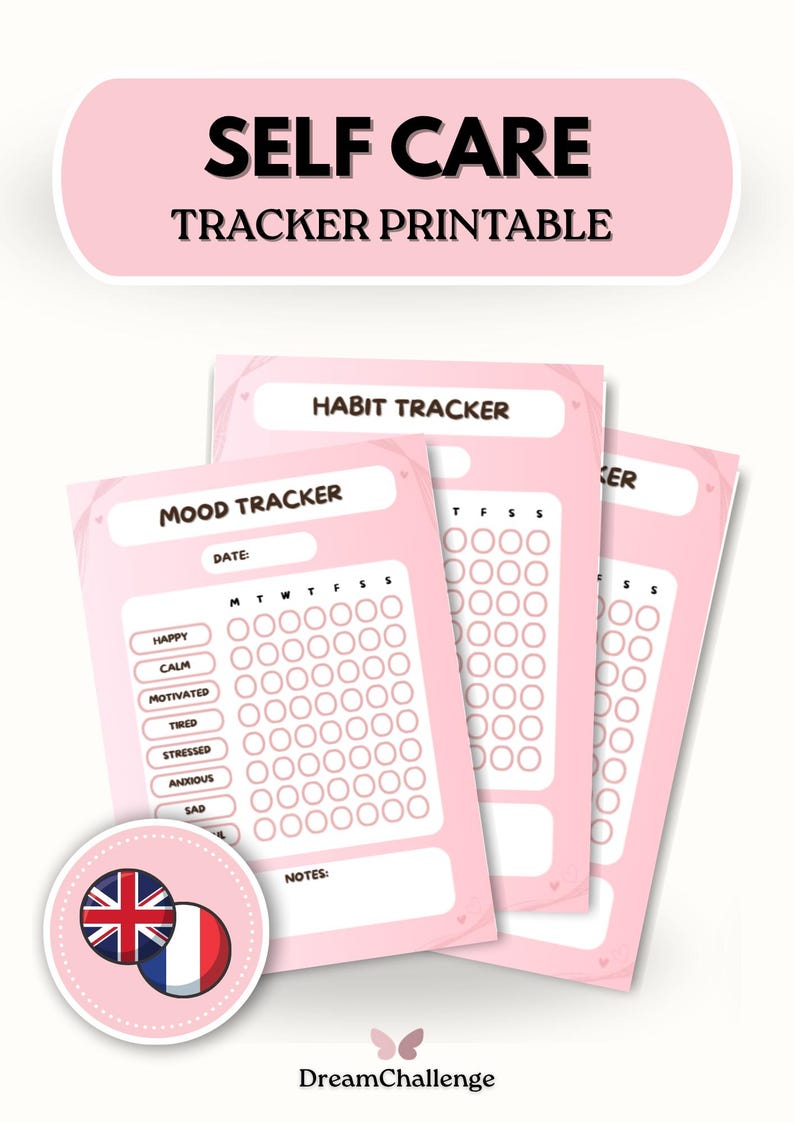 Self Care Tracker Printable English & French | Habit Mood Sleep ...