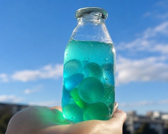Ramune Marble Soda Squishy, Jade Blue Liquid Fidget Toy, Japanese Summer Sensory Bottle, Handmade Gift, Stress Relief, Aesthetic Desk Decor