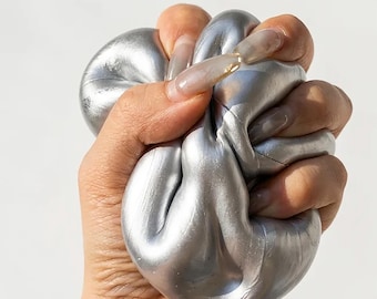 Liquid Metal Taba Squishy | Silver Mercury Illusion Fidget Toy | Ultra Soft Silicone Dough | ASMR Tactile Squeeze | Aesthetic Desk Pet