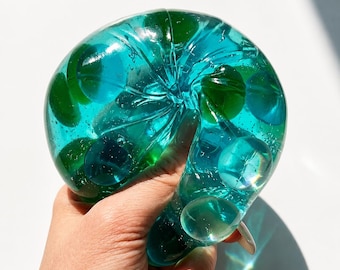 Ocean Ramune Jelly Baozi Taba Squishy | Clear Water Dumpling Fidget with Marbles | ASMR Tactile Sensory Squeeze | Aesthetic Desk Pet