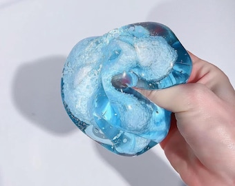 Frozen Crystal Snowball Squishy | Firm Doughy Ice Orb Fidget | Iridescent Fluffy Sensory Squeeze | Aesthetic Clear Liquid Ice Fidget Ball