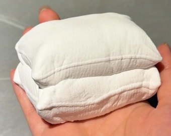 Cozy White Pillow & Quilt Taba Squishy | Creamy Soft Mochi Fidget Toy | Aesthetic Puffer Vest Desk Pet | ASMR Tactile Sensory Squeeze