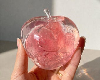 Manzana grande de cristal transparente hecha a mano, juguete de gelatina de gel de agua ultrasuave, pelota antiestrés de rosa rosa estética, juguete sensorial antiestrés con carita sonriente.