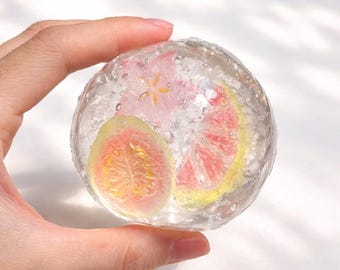 Juguete antiestrés de gelatina de frutas de vidrio líquido / Pelota antiestrés de gelatina de frutas transparente / Juguete antiestrés de higo, piña y kiwi / Juguete sensorial ASMR de resistencia cero / Recuerdos de boda