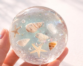 Juguete antiestrés de cristal líquido del océano de Maldivas / Juguete antiestrés de agua con aceite de coco / Pelota antiestrés de concha transparente / Juguete sensorial ASMR / Mascota de escritorio con temática playera