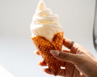 Handmade Jumbo Soft Serve Ice Cream Taba Squishy | Realistic Fake Food Cone Fidget | Ultra Soft ASMR Squeeze | Aesthetic Desk Pet Gift