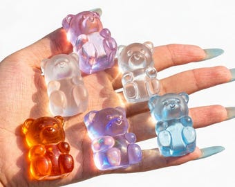 Crystal Gummy Bear Taba Squishy | Clear Jelly Candy Fidget Toy | Ultra Soft Melting ASMR Squeeze | Fake Food Desk Pet | Kawaii Gift