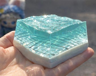 Cubo de agua transparente blando para piscina en miniatura, juguete realista de silicona apto para alimentos.