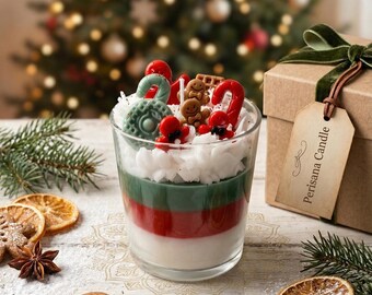 Christmas Gingerbread Cookie Waffle Candle, Layered Red Green Holiday Dessert Wax