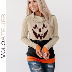 Suéter de calabaza de Halloween para mujer, jersey de manga larga con estampado de dibujos animados, sudadera acogedora de otoño.