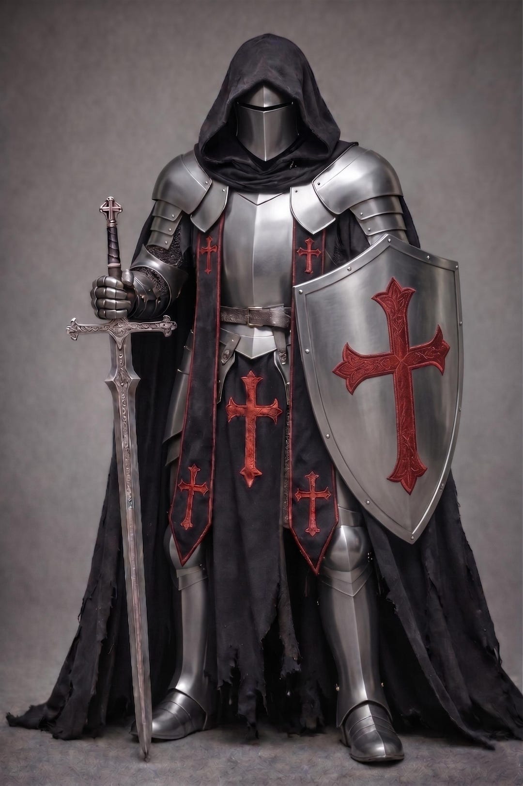 Medieval Black Knight Armor Set With Hooded Cape | Gothic Crusader Full ...