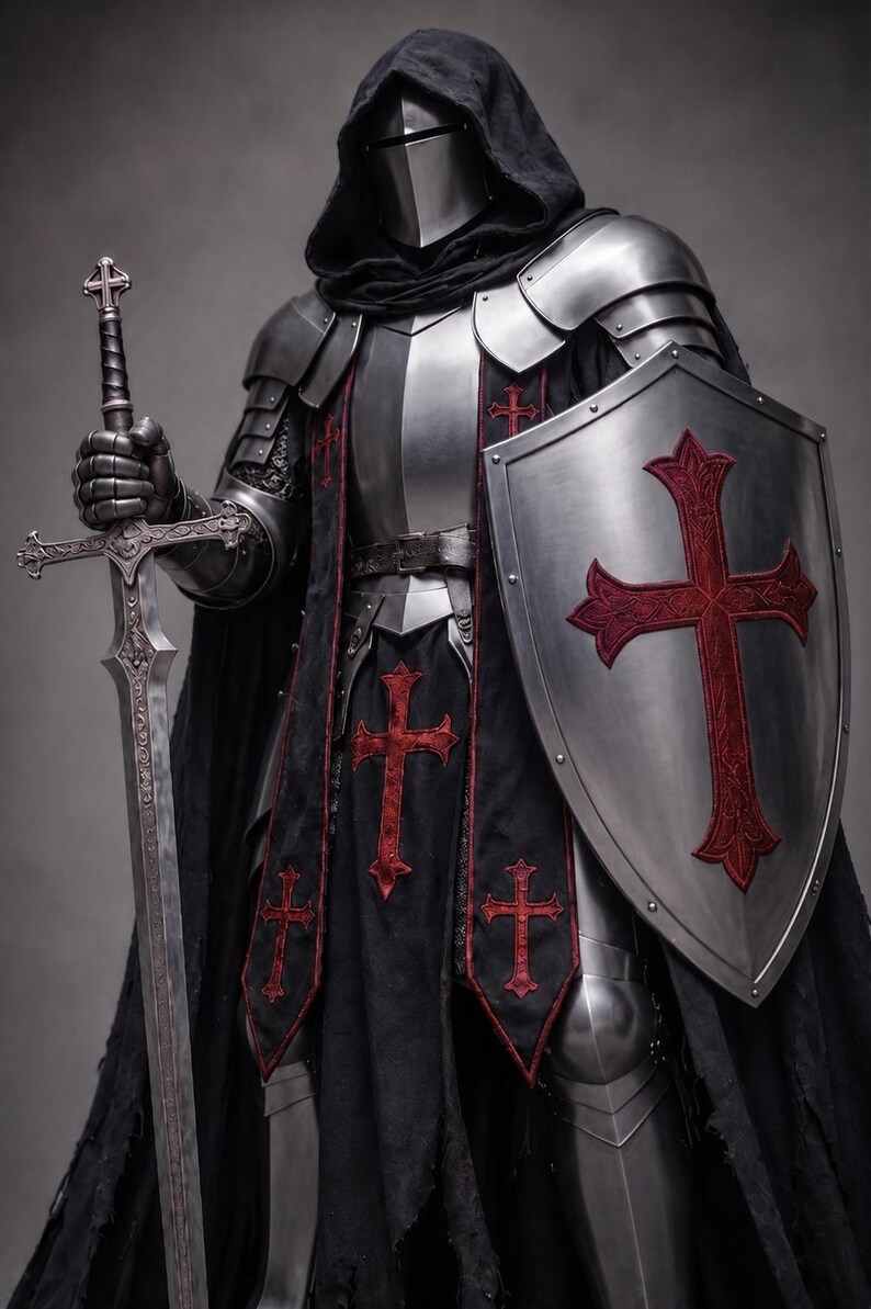 Medieval Black Knight Armor Set With Hooded Cape | Gothic Crusader Full ...