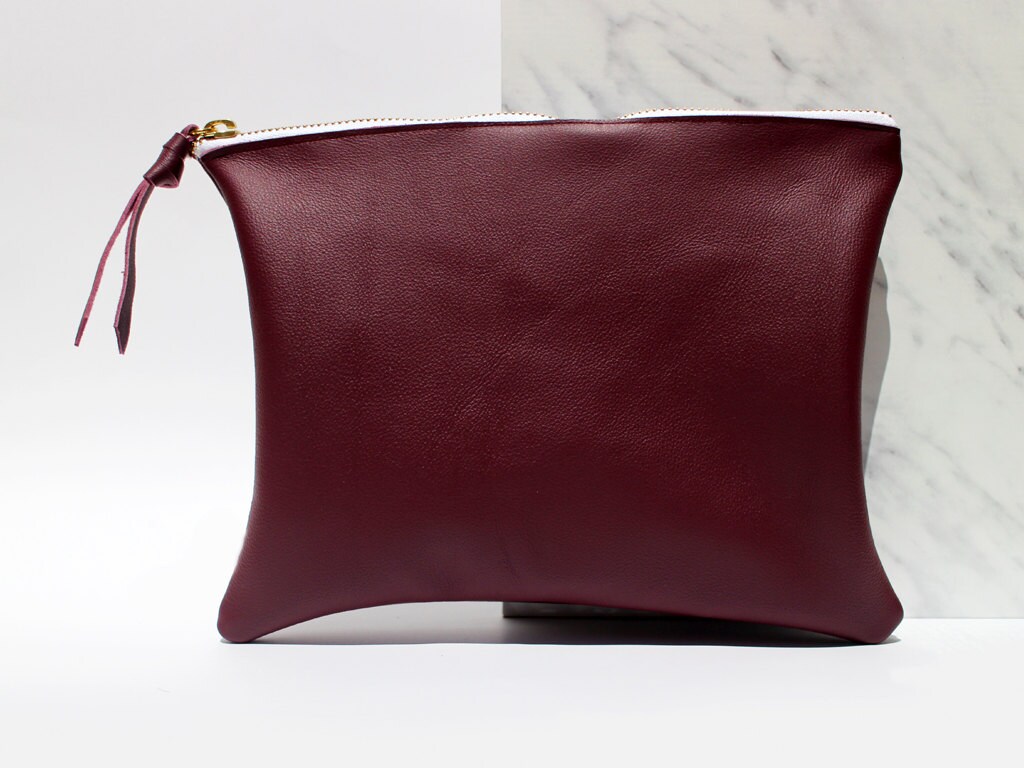 Marsala Leather Clutch. Removable Wrist Strap. Women Leather Etsy