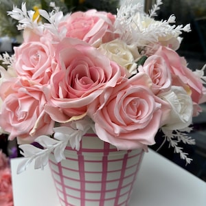 Pink and White Artificial Clay plant Pot Flower Arrangement