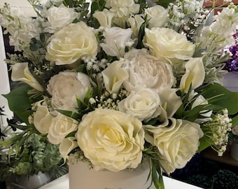 Artificial extra tall hatbox arrangement
