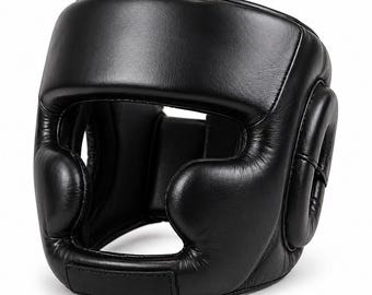 Durable Leather Boxing Headgear | MMA Sparring Face Protection Training Helmet