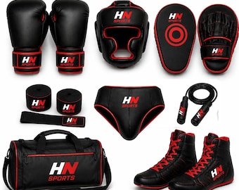 HN Sports Boxing Training Kit: Gloves, Headgear, Pads, Groin Guard, Bag, Rope