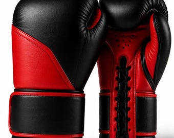 Elite Boxhandschuhe aus Leder - rot und schwarz Professionelle Trainingshandschuhe für Männer & Frauen | Langlebige Stanzung | HN Sports Fight Zahnrad