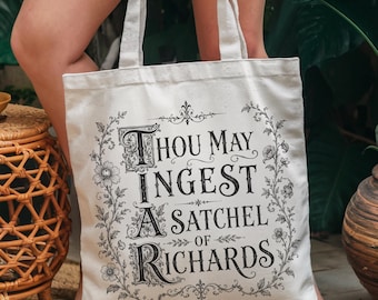 Shakespearean Satchel Canvas Tote Bag, Literary Gothic Book Lover Gift