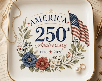 America 250th Anniversary Ceramic Trinket Dish, Patriotic Keepsake Tray