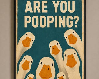 Funny Goose Bathroom Poster, Vintage Toilet Wall Art, Framed Unframed Print