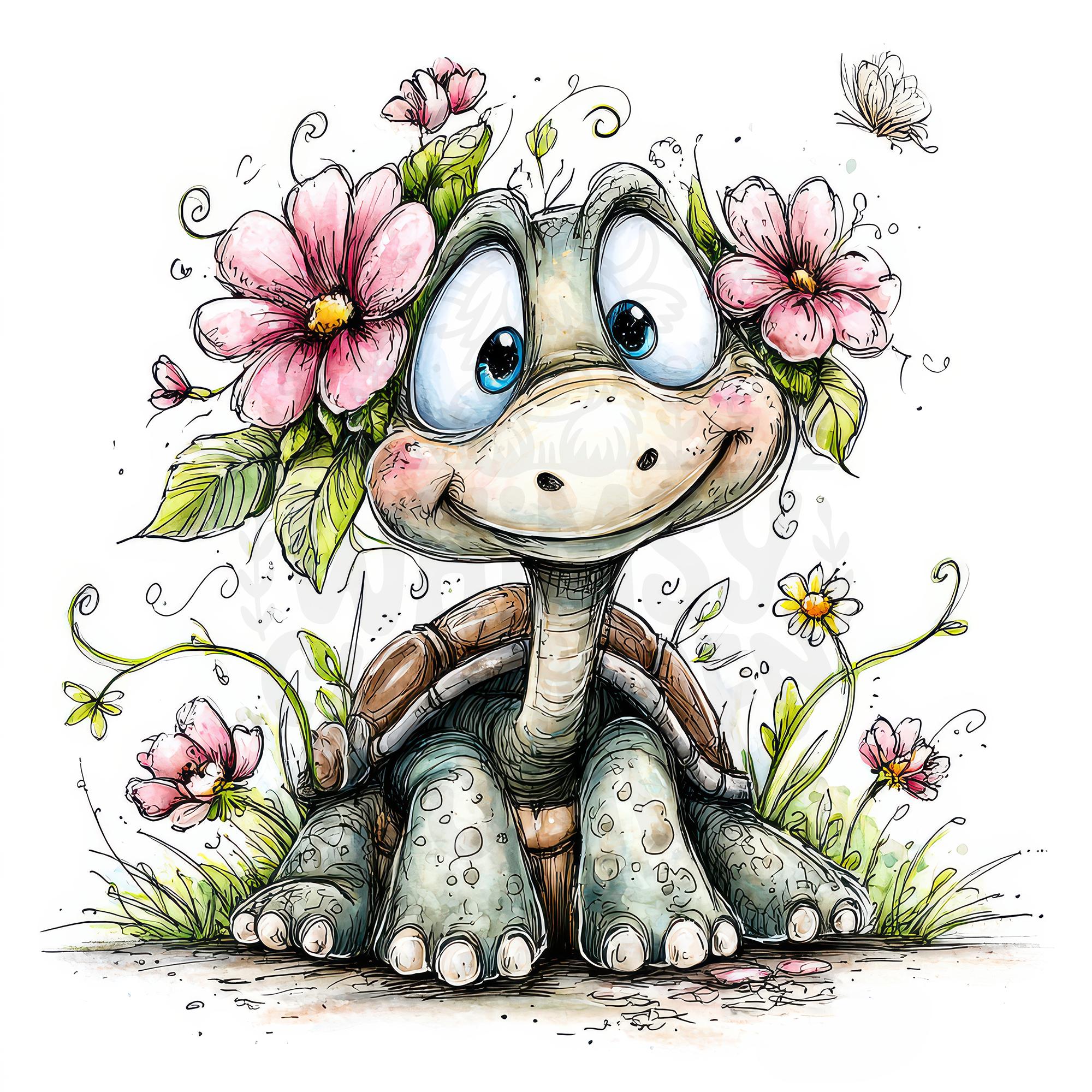 31 JPG Spring Turtles Clipart Bundle – Cute Turtle Illustrations ...